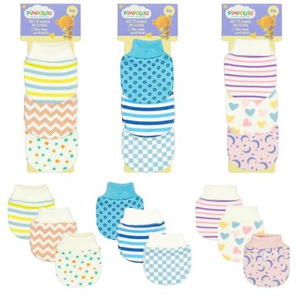 Imagem de Kit Luva Luvinha Recém Nascido Bebê Com 3 Pares Estampada - Pimpolho Baby