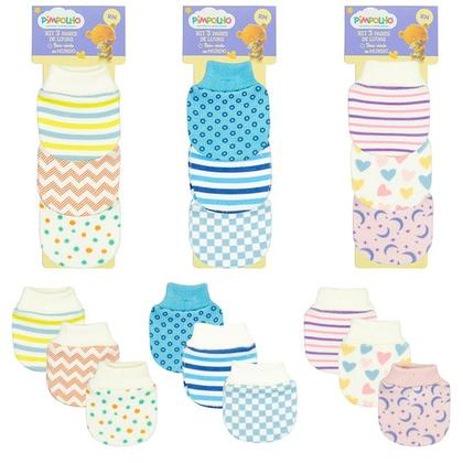 Imagem de Kit Luva Luvinha Recém Nascido Bebê Com 3 Pares Estampada - Pimpolho