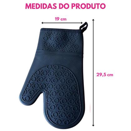 Imagem de Kit Luva Térmica Silicone Com Forro Cozinha Forno E Fogão Segurança Proteção Punho