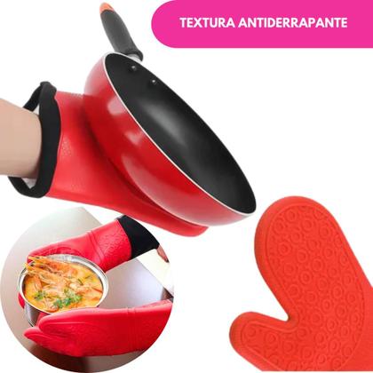 Imagem de Kit Luva Térmica Silicone Com Forro Cozinha Forno E Fogão Segurança Proteção Punho