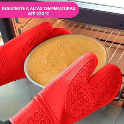 Imagem de Kit Luva Térmica Silicone Com Forro Cozinha Forno E Fogão Segurança Proteção Punho