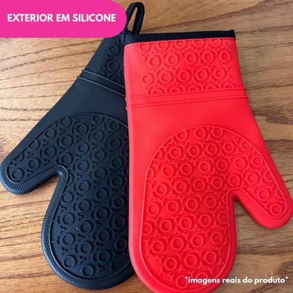 Imagem de Kit Luva Térmica Silicone Com Forro Cozinha Forno E Fogão Segurança Proteção Punho