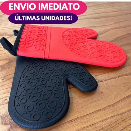 Imagem de Kit Luva Térmica Silicone Com Forro Cozinha Forno E Fogão Segurança Proteção Punho