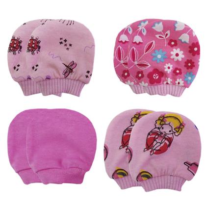 Imagem de Kit Luvinha Bebe Algodão Luva Infantil Sortida Maternidade Rescem Nascido para Menina 4 pares
