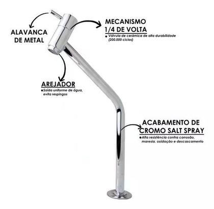 Imagem de Kit Luxo Para Lavatorio Lavabo Banheiro Cuba Alta Torneira Link 3060 + Valvula Click 7/8 Metal Cromada + Engate Trançado