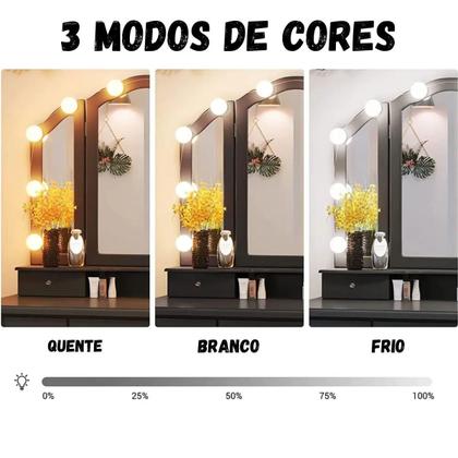 Imagem de Kit Luz De Espelho Maquiagem Camarim 10 Lâmpadas Led 3 Cores