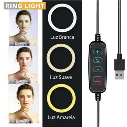 Imagem de Kit Luz Ring Light 26cm + Tripé 2m Microfone Vídeos Youtuber Tiktok