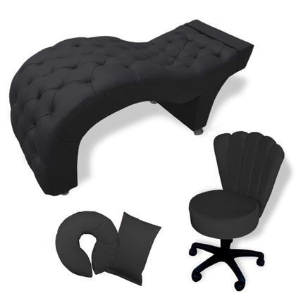 Imagem de Kit Maca + Mocho + Almofadas - Estética Fixa Profissional Estofada Captone  - material sintético Preto - 60cm Largura