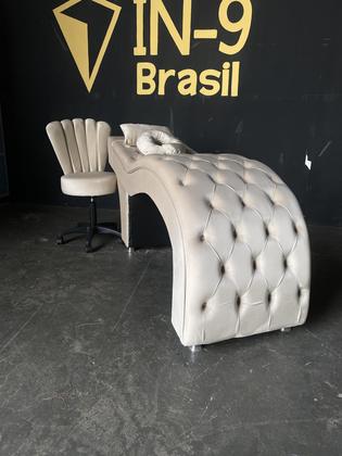 Imagem de Kit Maca + Mocho + Almofadas - Estética Fixa Profissional Estofada Captone - Veludo Pérola - 60cm Largura