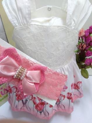 Imagem de Kit Macacao Curto Paraiso Bebe Menina + Faixa Cabelo 7481