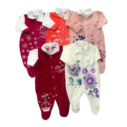 Imagem de Kit Macacão de Bebe Plush C/ Gola Estampado 2 Peças