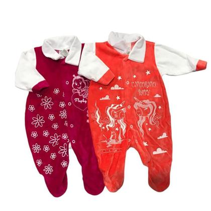 Imagem de Kit Macacão de Bebe Plush C/ Gola Estampado 2 Peças