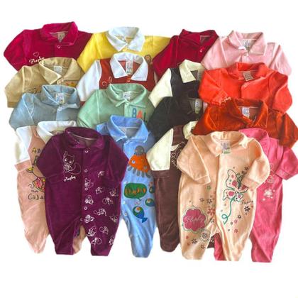 Imagem de Kit Macacão de Bebe Plush C/ Gola Estampado 2 Peças