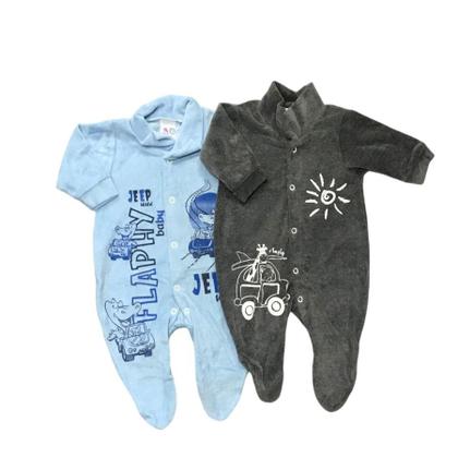 Imagem de Kit Macacão de Bebe Plush C/ Gola Estampado 2 Peças