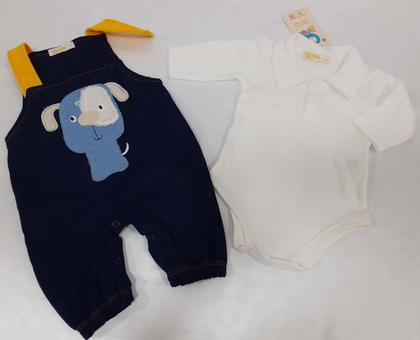 Imagem de Kit Macacão Jardineira Jeans + Body Bebê Menino Zafielo 2011