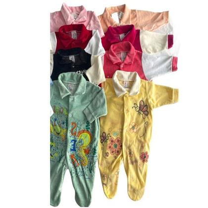 Imagem de Kit Macacão Plush Bebe Infantil Menino e Menina 5 Peças Vários Modelos Com Pezinho