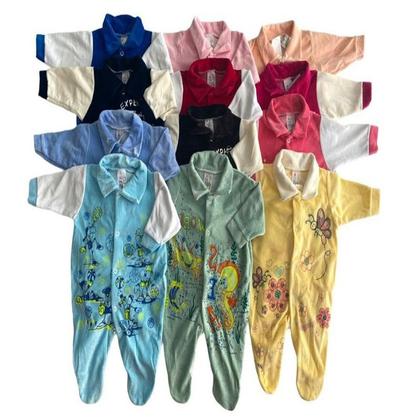 Imagem de Kit Macacão Plush Bebe Infantil Menino e Menina 5 Peças Vários Modelos Com Pezinho