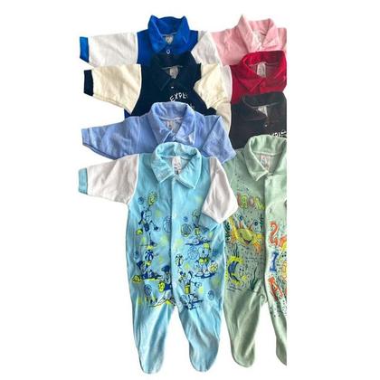 Imagem de Kit Macacão Plush Bebe Infantil Menino e Menina 5 Peças Vários Modelos Com Pezinho