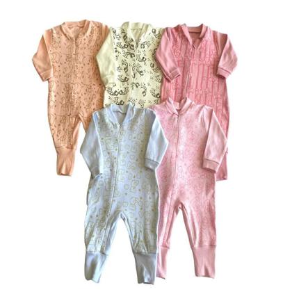 Imagem de Kit Macacão Suedine Estampado c/ Zíper Vira Pé 2 Peças