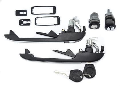 Imagem de Kit Maçanetas Portas Pretas em Metal Frisos Inox Cilindros Ignição e Porta-Malas Mesma Chave para Gol Voyage Quadrado G1 1987 A 1995
