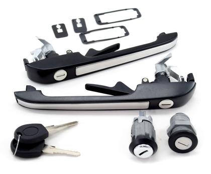 Imagem de Kit Maçanetas Portas Pretas em Metal Frisos Inox Cilindros Ignição e Porta-Malas Mesma Chave para Gol Voyage Quadrado G1 1987 A 1995
