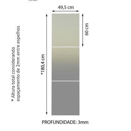 Imagem de Kit Madesa com 3 Espelhos para Guarda-Roupa Incolor