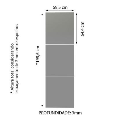 Imagem de Kit Madesa com 3 Espelhos para Guarda-Roupa Incolor