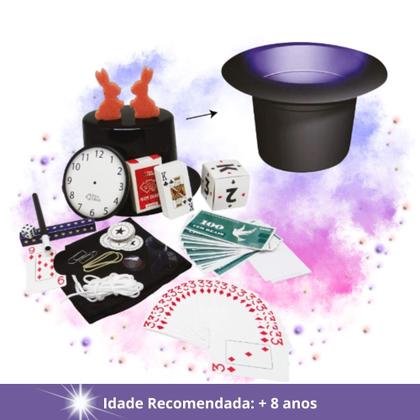 Imagem de Kit Mágicas Melhores Truques para Surpreender 30 Truques Cartola e Varinha Pais e Filhos - 7282-1