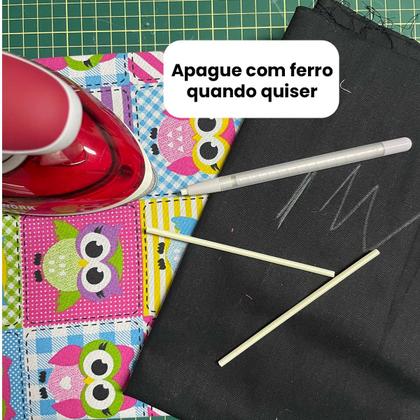 Imagem de Kit magico panda com 3 lapiseiras + 12 refis de giz reposição para marcações em tecidos apaga com calor 