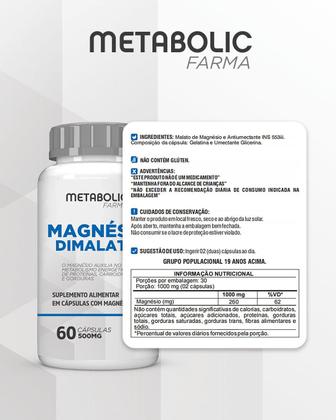 Imagem de Kit Magnesio Dimalato Quelato Coenzima Q10 500Mg 180cápsulas Metabolic Farma