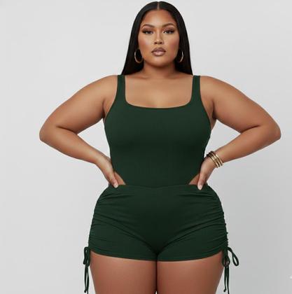 Imagem de Kit Maiô E Short Plus Size Forrado Canelado Praia Ajustável