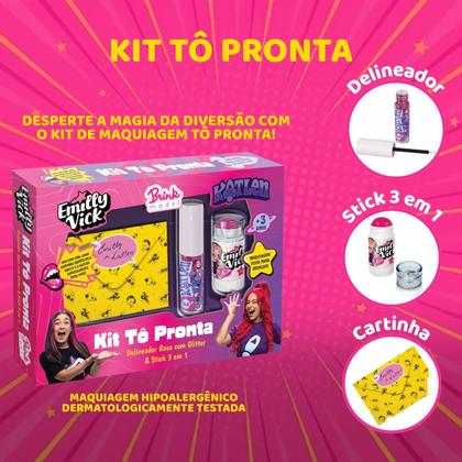 Imagem de Kit Make Emilly Vick E Katlen Delineador Rosa E Stick 3 Em 1