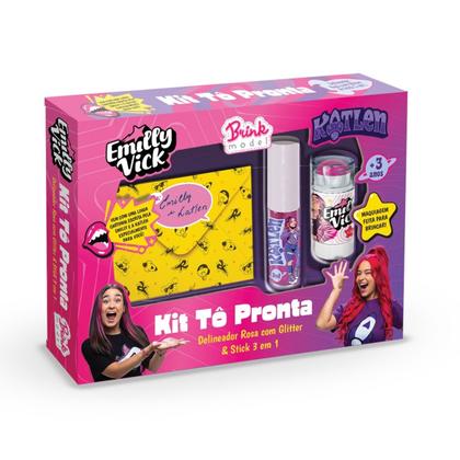 Imagem de Kit Make Emilly Vick E Katlen Delineador Rosa E Stick 3 Em 1