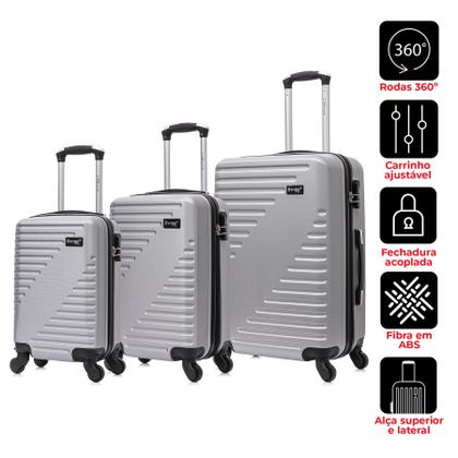 Imagem de Kit Mala de viagem Prata PP P M 360 Chicago Swiss Move
