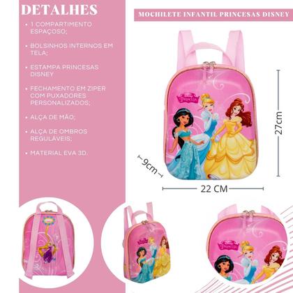 Imagem de Kit Mala Infantil Viagem Mochila Lancheira Princesas Disney