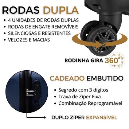 Imagem de Kit Malas de Viagem Bordo Expansível Fibra Rígida Rodas 360º