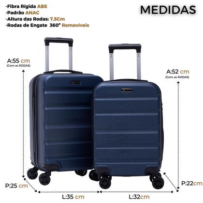 Imagem de Kit Malas de Viagem Bordo Expansível Fibra Rígida Rodas 360º