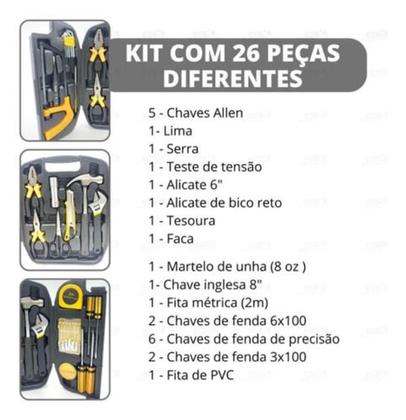Imagem de Kit Maleta Ferramentas 26 Peças Manutenção Chave De Fenda