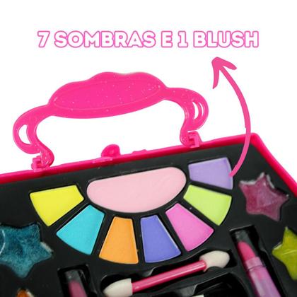 Imagem de Kit Maleta Maquiagem Make Brinq Infantil Batom Sombra Gloss Rosa