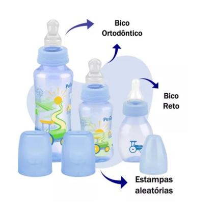 Imagem de Kit Mamadeira Com 3 Bico Ortodôntico Azul 3426 - Petita