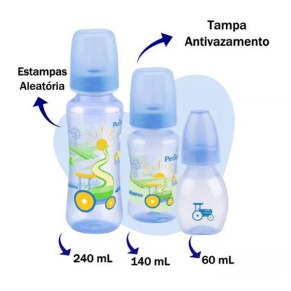 Imagem de Kit Mamadeira Com 3 Bico Ortodôntico Azul 3426 - Petita