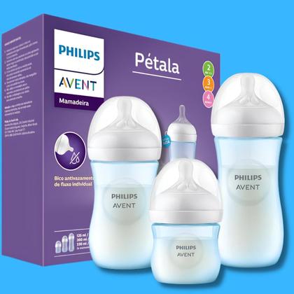 Imagem de Kit Mamadeira Philips Avent Pétala Azul 125 260 330 Ml Bico 0 a 6m