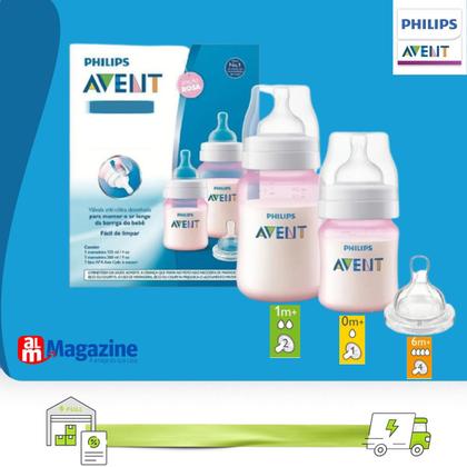 Imagem de Kit Mamadeiras Clássica 125 e 260ml + bico 4 extra Philips Avent - Rosa