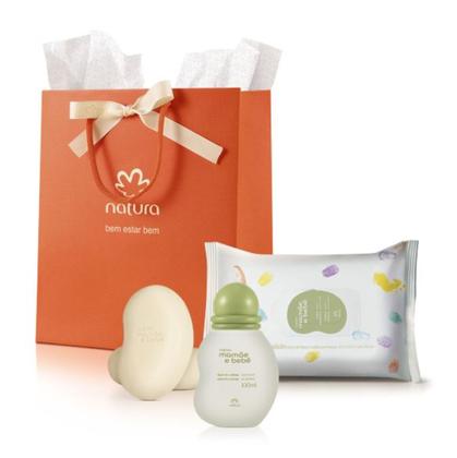 Imagem de Kit Mamãe e Bebê Presente Natura Colônia 100ml Caixa Sabonete 2 Unidades Lenço Umedecido 16 folhas Sacola Presente