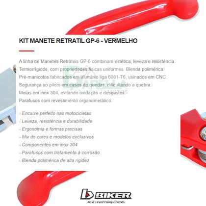 Imagem de KIT Manetes Retrátil  Vermelho GP-6 Falcon / XR 200 - Biker