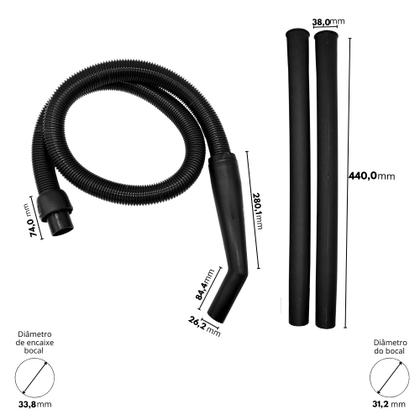 Imagem de Kit Mangueira Corrugada Preta com 4un Extensor Bocal Compatível com Aspirador Electrolux FlexS
