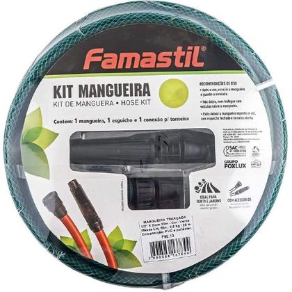 Imagem de Kit Mangueira de Jardim 20M Trançada Verde Esguicho Famastil