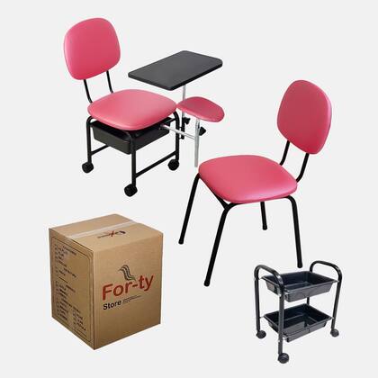 Imagem de Kit Manicure Cadeira Cirandinha Cadeira de Cliente Carrinho Forty Estofado Pink