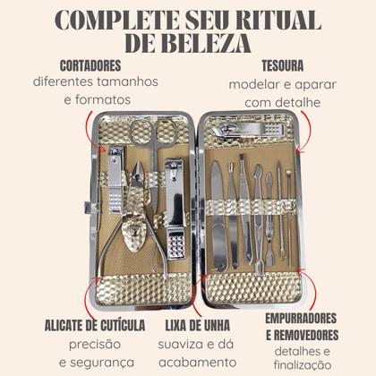 Imagem de Kit Manicure Estojo Completo 12pçs Autoclave Desencravador de Unhas Profissional Levantador Cutícula Inoxidável