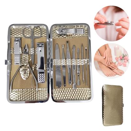 Imagem de Kit Manicure Estojo Completo 12pçs Autoclave Desencravador de Unhas Profissional Levantador Cutícula Inoxidável